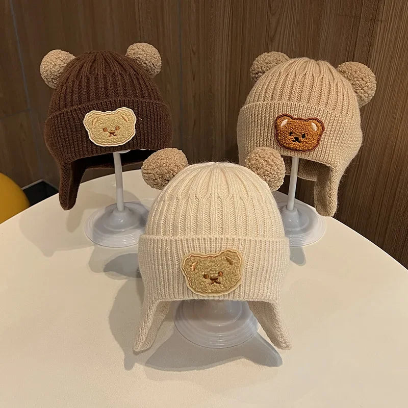 Baby wool hat cute bear